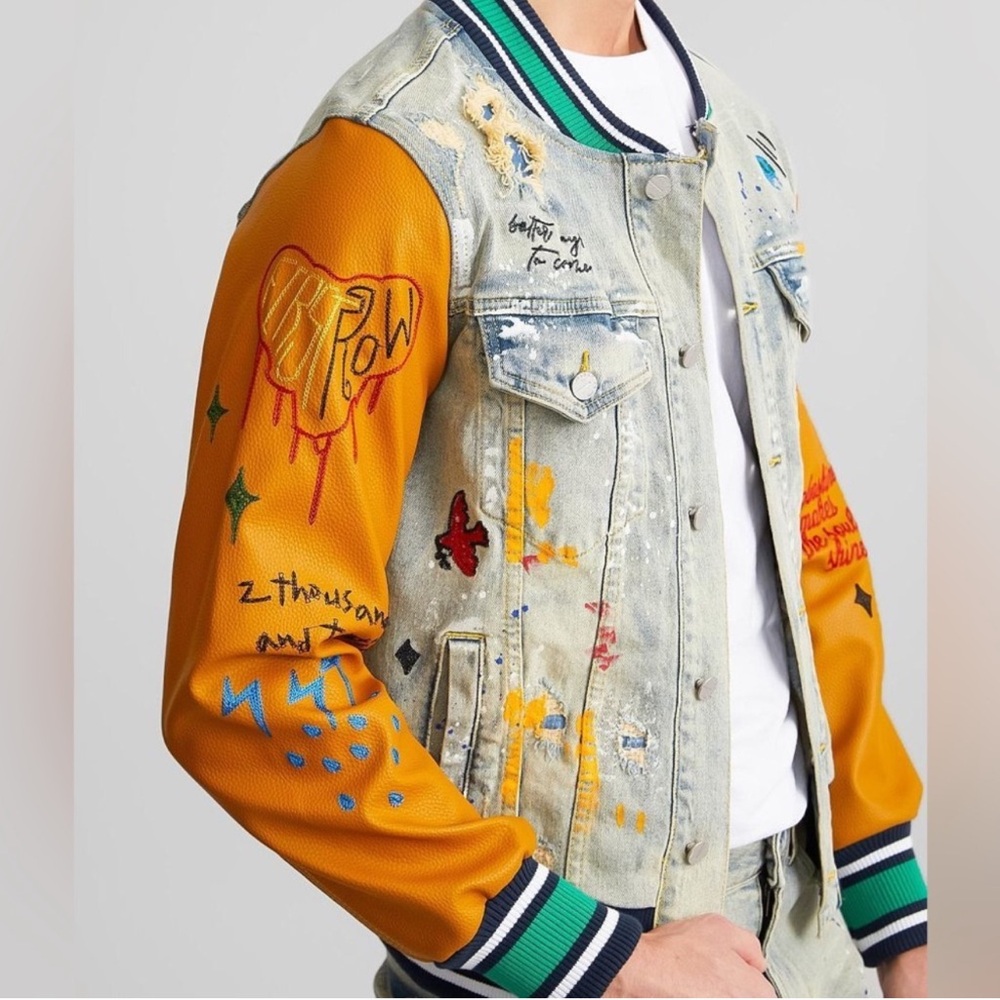 First Row Denim Varsity Jacket